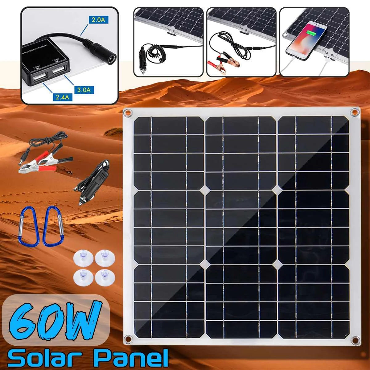 

New Design 60W 18V Mono Solar Panel Dual 12V/5V DC USB Monocrystaline Flexible Solar Charger For Car RV Boat Battery Charger