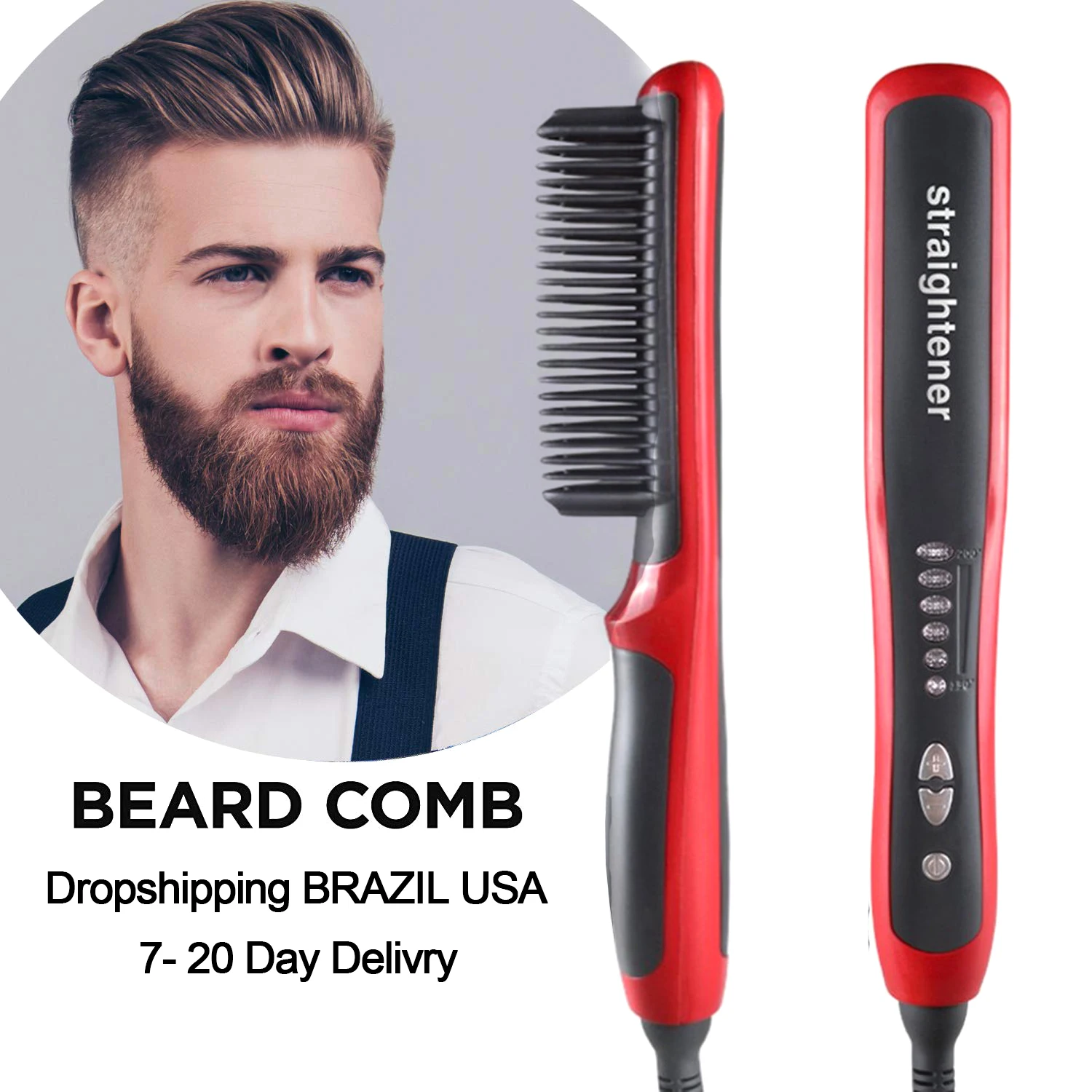 Multifunctional Beard Straightener Hair Styler Brush Tool Heat Ceramic Electric Straightening Iron Hair Curler Care Hot Comb