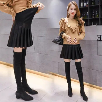 

Maternity Dress Pregnant Woman Half-body Skirt Ji Chao Ma Pregnant Stage Other Clothes Belly Leather Skirt Pleats plus size