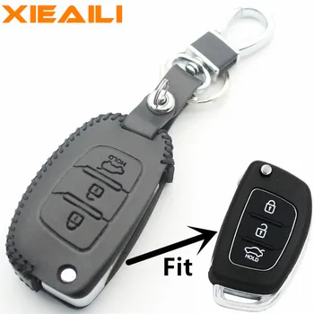 

XIEAILI Genuine Leather Remote Control 3Button Flip Key Case Cover For Hyundai IX25/IX35/I40/Santa Fe/Elantra/Accent/Solaris S54