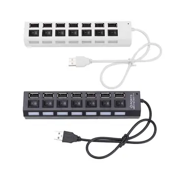 

LED USB 2.0 Adapter Hub 7 Ports Widely Compatible High-speed Power ON/OFF USB Splitter Dock Cable for MacBook Laptop