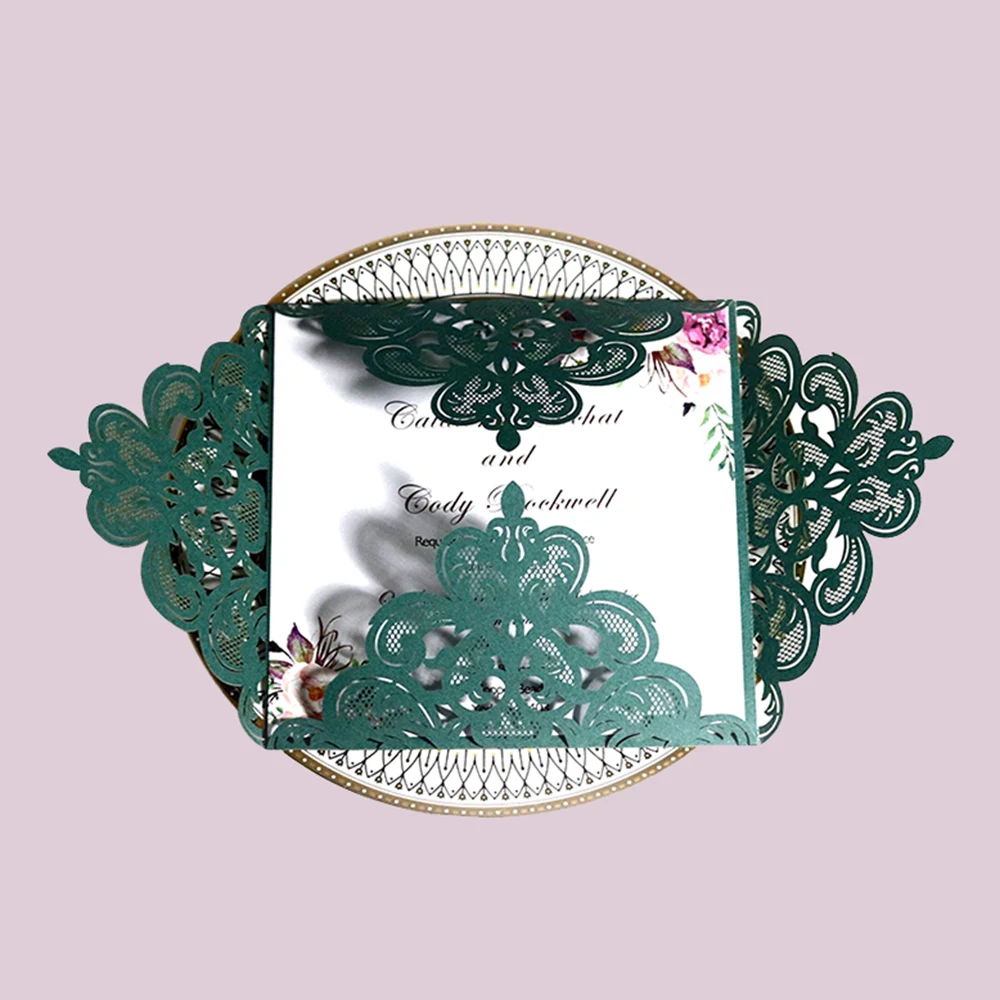  New 10Pcs Square Lace Cards European Style Wedding Invitations Cards Laser Greeting Card Wedding En - 4000493752994