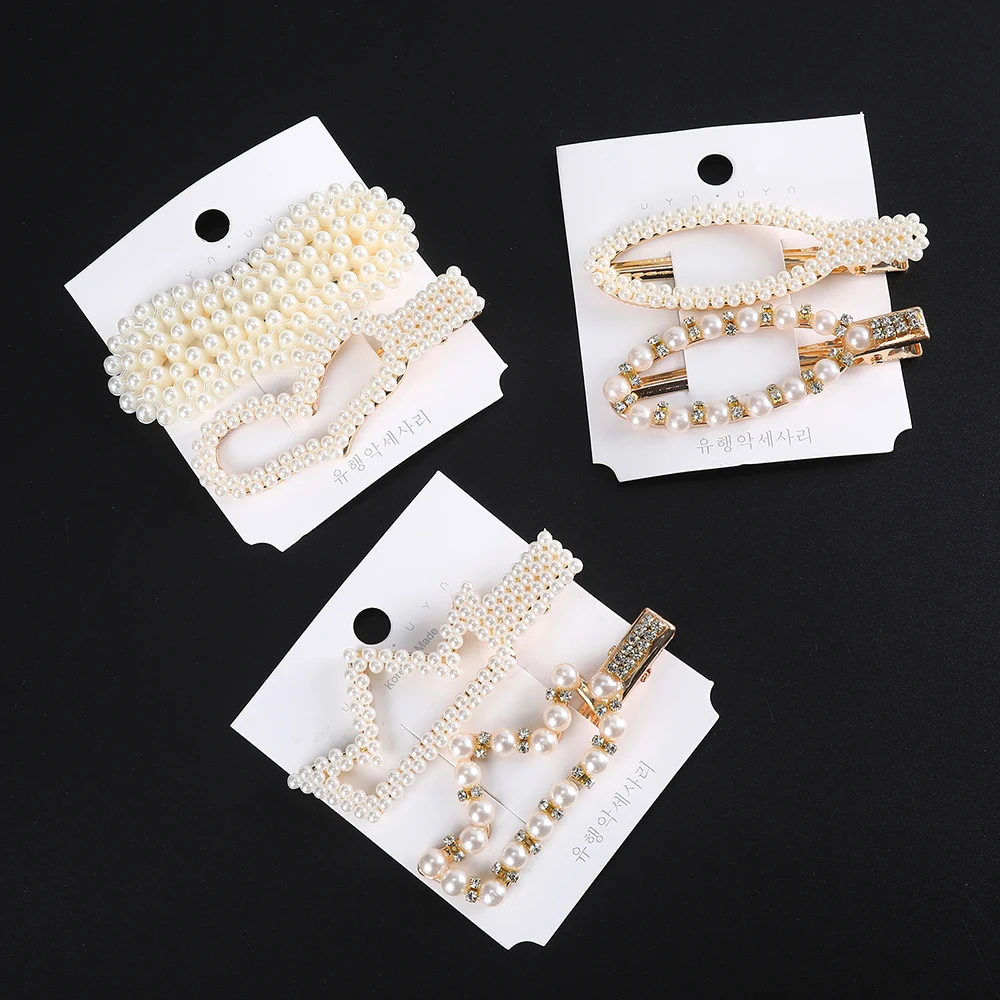 

Haimeikang 2PCS/Set Fashion Pearl Hair Clip for Women Elegant Korean Design Snap Barrette Stick Hairpin Hair Styling Accessories