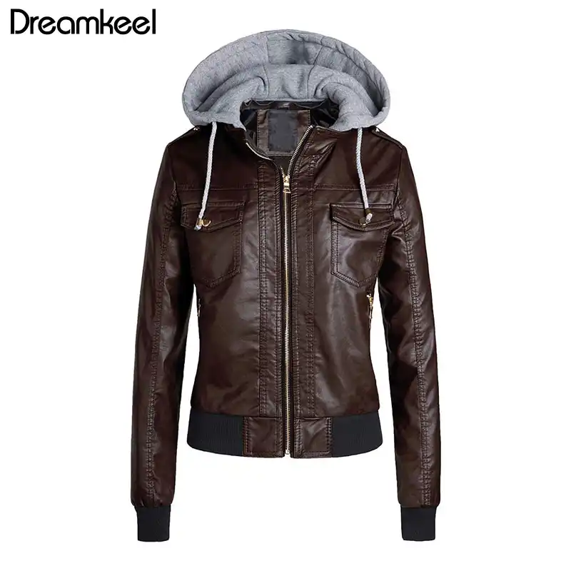 leather jacket with hood ladies