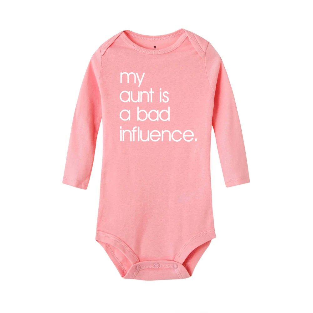 Модный комбинезон с длинными рукавами для новорожденных с надписью «My Aunt Is A Bad Influence»; комбинезон для маленьких мальчиков и девочек; одежда для малышей - Цвет: R301-LRPPK-
