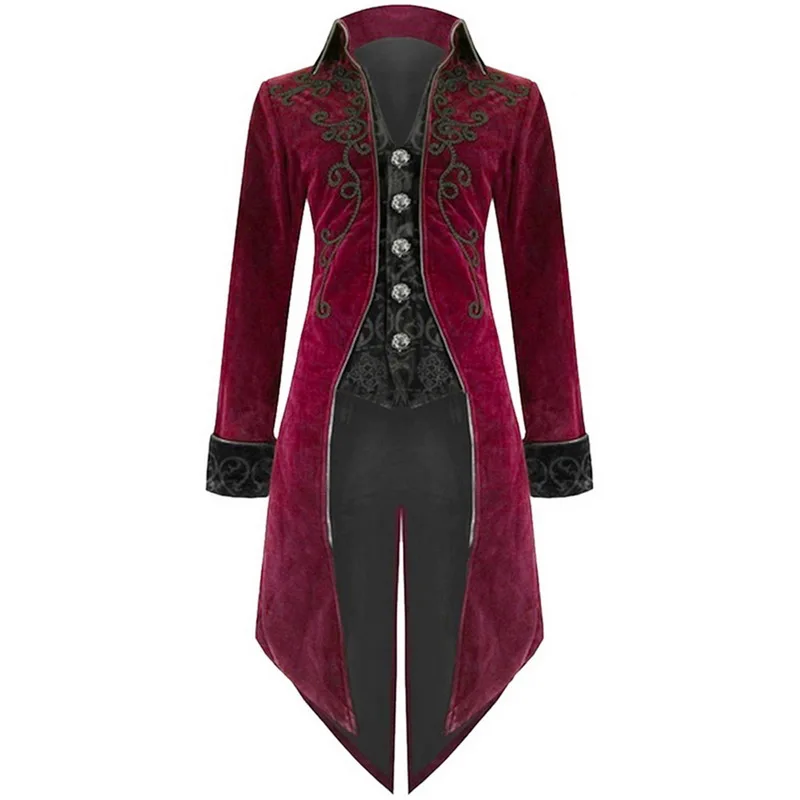 

Adisputent lapel swallowtail stage costume male Fashion Mens Coat Swallowtail Stage Long Jacket Gothic Steampunk Lapel Outwear