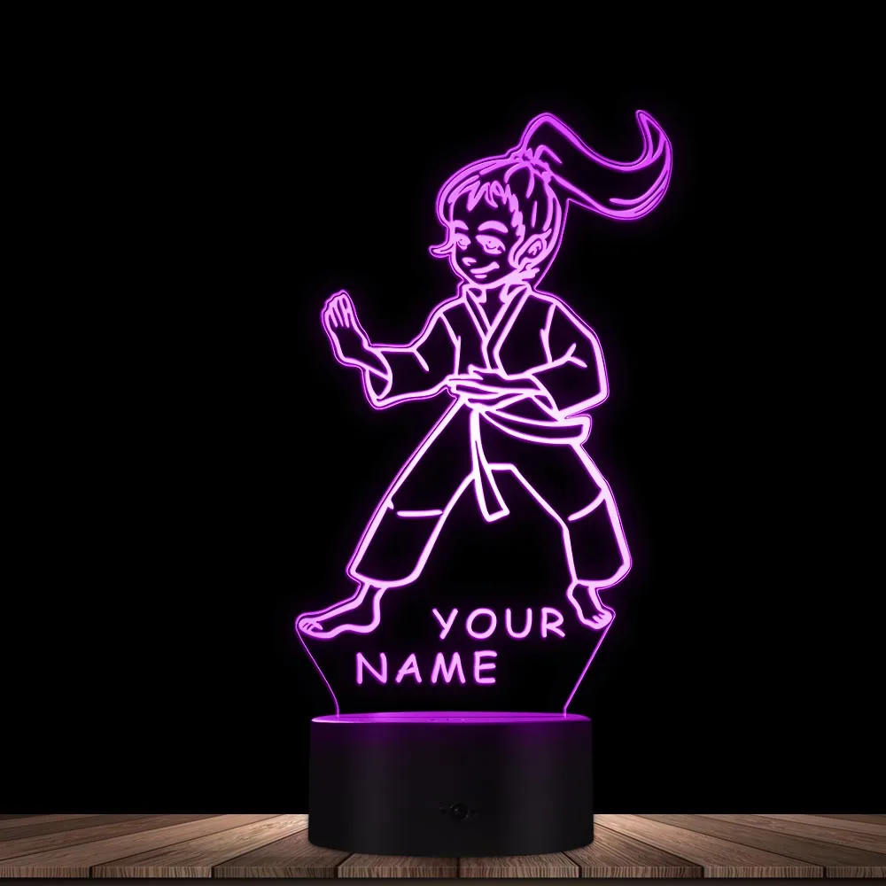 

Girls Karate Novelty Night Light Personalized Free Custom Name 3D LED Night Lamp Touch Control Engraved Gift 7 Color Change