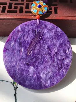 

Z314 Fine Jewelry 82.3grams Russia Origin 100% Natural Charoite Gemstone Female Pendant Necklaces Christmas Gift