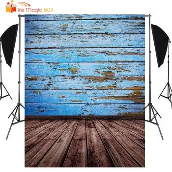 

LIFE MAGIC BOX Baby Shower Photo Studio Background Wedding Blue Wood Photographic Film for Kids