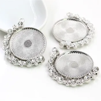 

5pcs 30mm Inner Size Rotation Double Side Rhinestone 360 Degree Rotation Rhodium Plated Cabochon Base Setting Pendant-R7-03