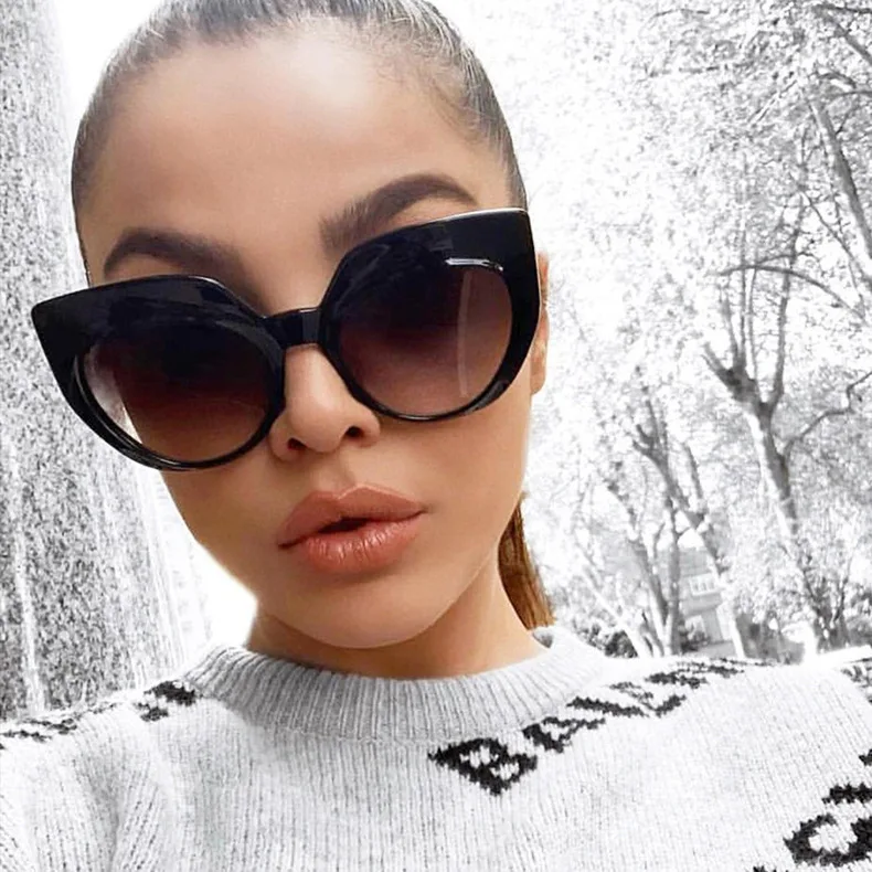 Женские солнцезащитные очки "кошачий глаз" с заклепками, Ретро стиль, прозрачная оправа, Шикарные солнцезащитные очки, женские роскошные брендовые черные коричневые очки