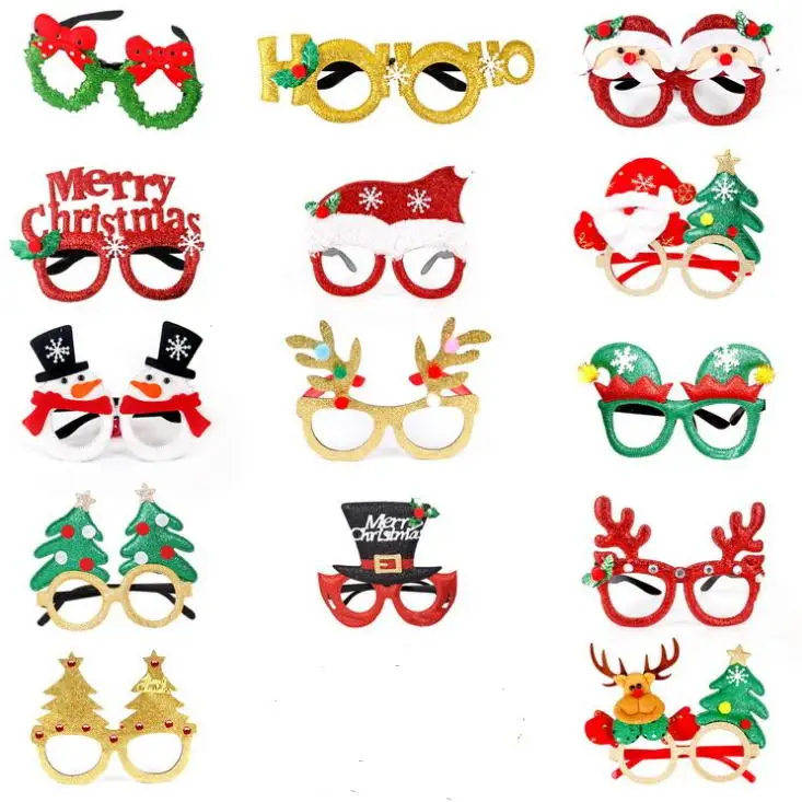 

Christmas Cute Cartoon Glasses Frame Glittered Eyeglasses For Kids Adults Santa Claus Snowman Elk Antlers Party Decoration SN