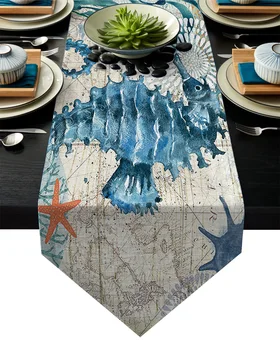 

Seahorse Ocean Creature Landscape Table Runner Table Flag Home Party Decorative Tablecloth Table Runners
