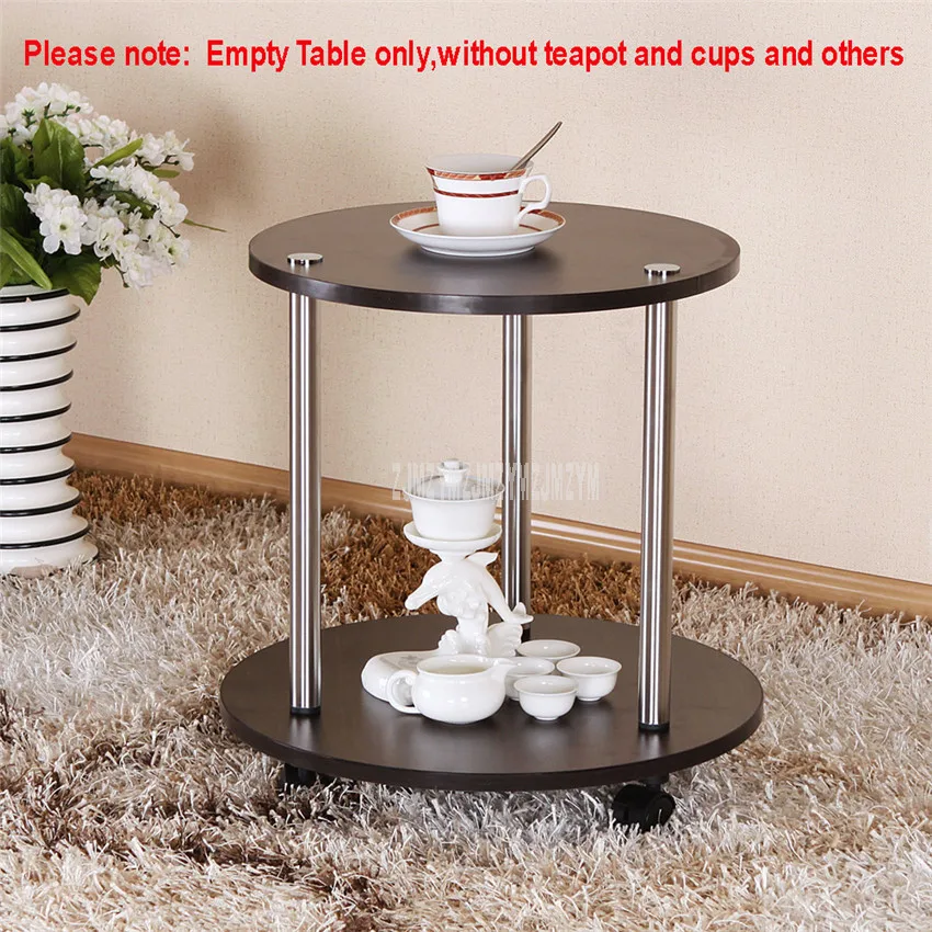  2 Layer Creative Modern Movable Round Tea Table With Wheel Design Living Room Bedroom Corner Wood S - 4000194530367