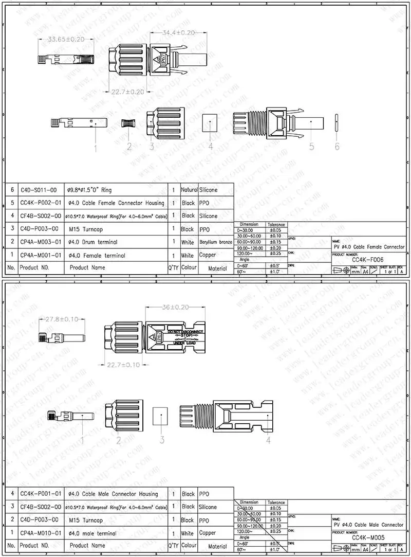 Description Picture 2 of itemPair of Solar Connector Plug Cable Connectors (male and female) for Solar Panels and Photovoltaic Systems