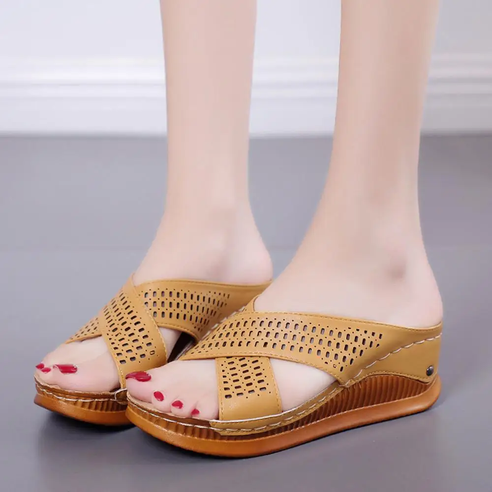 

Ariari Women's Fashion Casual Hollow Out Roman style Wedges Platform shoes Slides High Heels Thick Shoes Sandals Peep toe 6.5cm