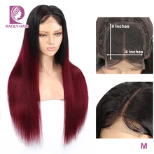 Парики из натуральных волос на кружевной основе, 4x4, парики из натуральных волос, цвет черный, 1B/бордовый, бесклеевая, бразильский парик