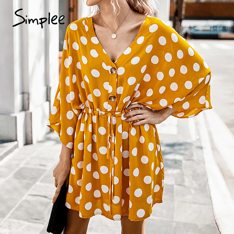 Simplee Elegant v-neck dot print women dress Casual half sleeve ruffle female short sundress Fashion daily ladies mini dresses Simplee Elegant v-neck dot print women dress Casual half sleeve ruffle female short sundress Fashion daily ladies mini dresses