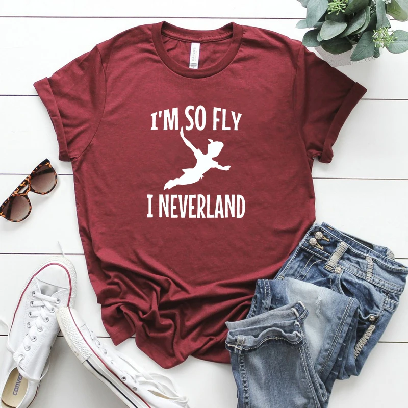 Peter Pan I'M So Fly I Never Land T-Shirt Donna Peterpan Never Land Graphic Tee Captain Hook Jake Never Land Camicia Pirati
