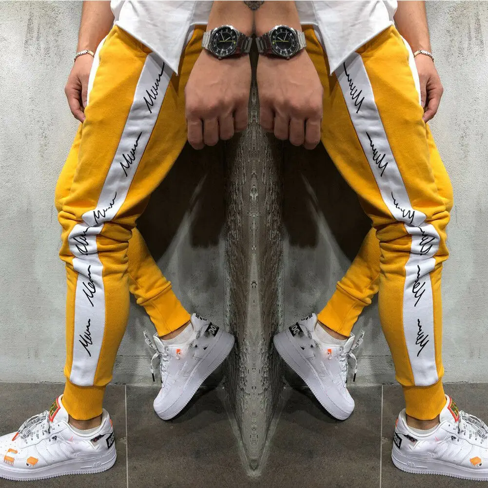 Hot Sale New Fashion Trend Men's Gym Slim Fit Long Pencil Trousers Hip Pop Tracksuit Bottoms Skinny Joggers Sweat Pants - Color: 3