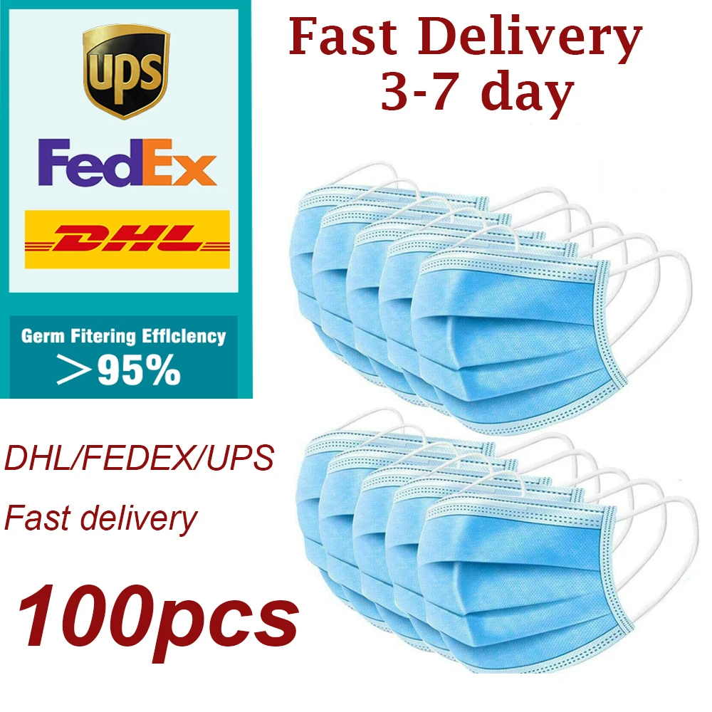 

SHIPPED NOW ! DHL Ship Disposable Face Mouth Masks Safety Protective Face Mouth Surgical Mask 3 Layer FFP3 KF94 Elastic Earloop