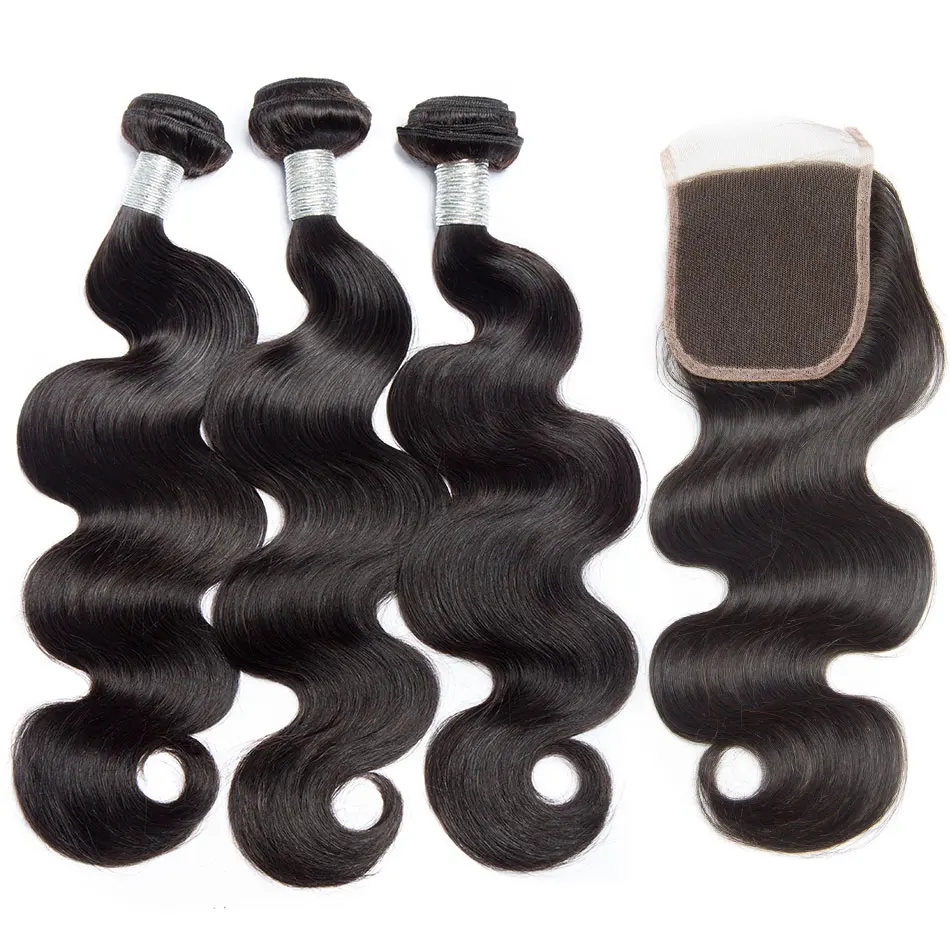 Alibele бразильские объемные волнистые пряди, с закрытием, волосы, плетение, пучок с закрытием, Remy человеческие волосы, 3 пряди на шнуровке