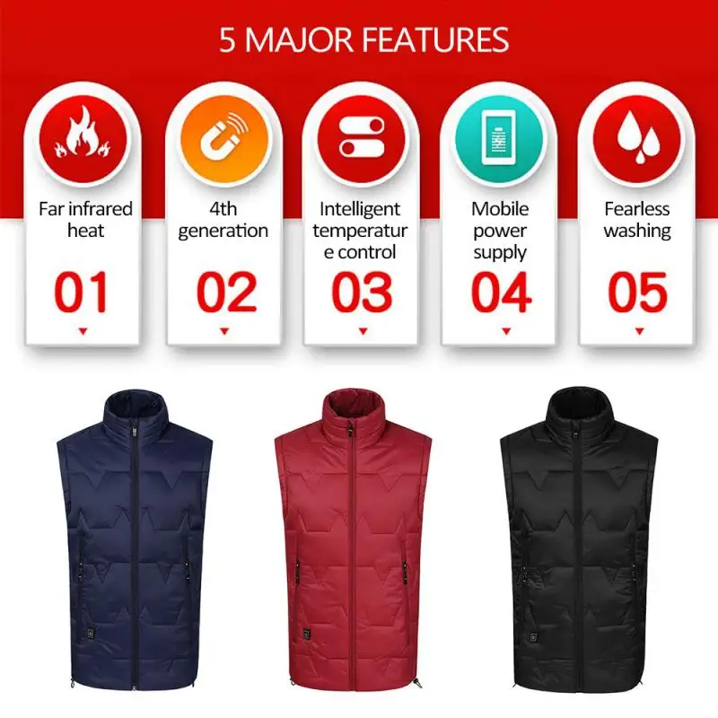 Cotton USB Electric Heated Jacket Men Outdoor Skiing Bicycle Thermal Heated Vest Women's Down Softshell Coat+Large-area Heating