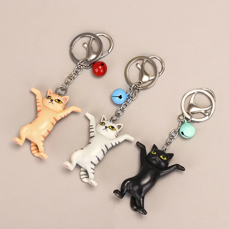 Funny Cartoon Dancing Cat Metal Keychain White Black Orange Grey Kitten Bell Trinket Car Keyring Bag Couple Pendant Pen Holder 3