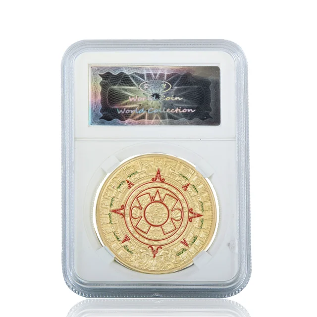 Coin with case RH Позолоченные культуры Майя ацтекский календарь памятные монеты коллекционные вещи для деловых подарков - Цвет: Coin with case