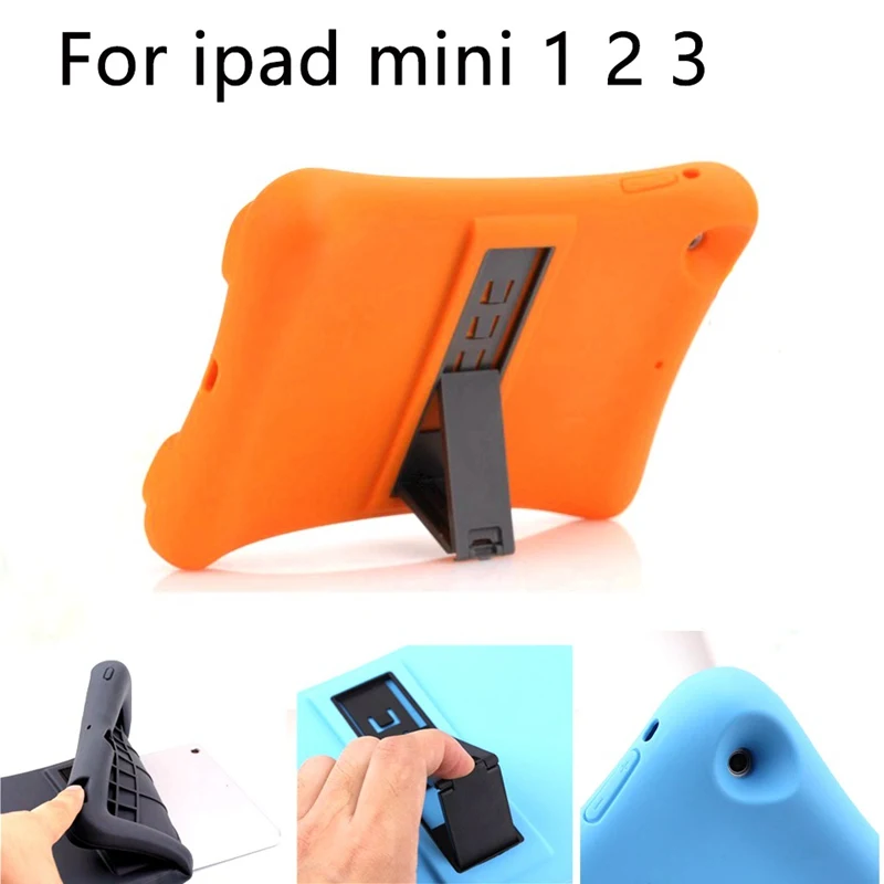 

For Apple ipad mini 3 Case soft Silicone coque Kids Tablet Protecter Shell Rubber shockproof Stand Cover for Apple ipad mini 2