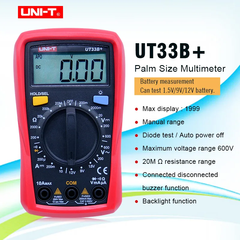 UNI T UT33B + цифровой мультиметр с ЖК дисплеем напряжение постоянного и переменного