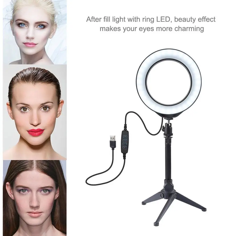 6.2 Inch Photo studio mini desktop table LED Ring Light Photography Dimmable Make-Up Ring lamp With Cold Shoe Tripod Ball Head