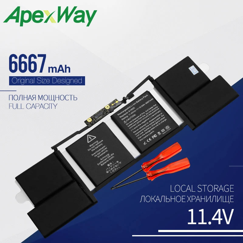 Apexway 76WH 11.4V A1820 LAPTOP Battery For APPLE MACBOOK PRO 15" A1707 YEAER with Tools Screwdriver Battery