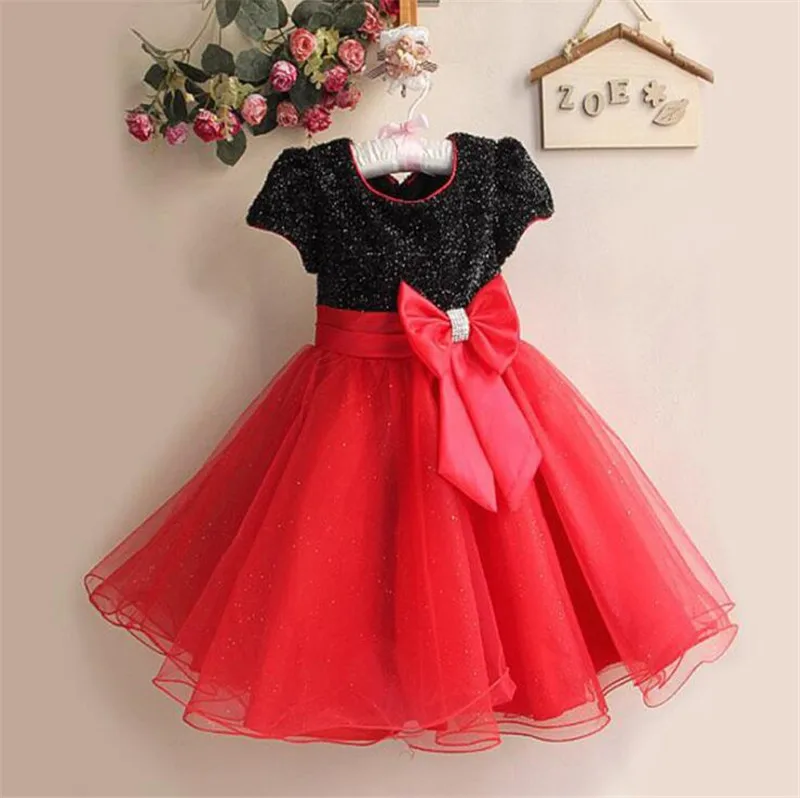 Weoneit/ платье для девочек кружевное платье принцессы Лолиты с бантом летнее элегантное Пышное Бальное платье вечерние платья для маленьких девочек одежда для детей - Цвет: black red