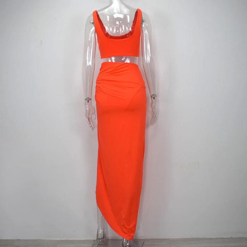 NewAsia Sexy Party 2 Piece Set Women 2019 Plus Size Crop Top Twist Side Split Long Skirts Matching Sets Club Two Piece Outfits