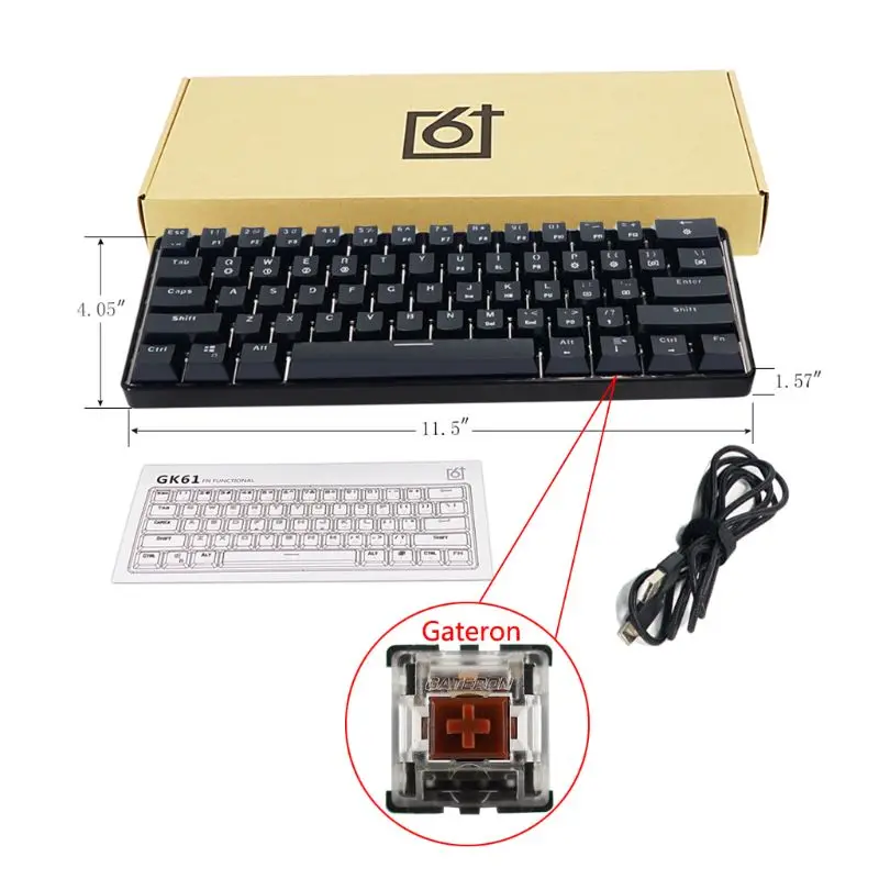 GK61 61 Ключ механическая клавиатура USB Проводная светодиодный подсветка оси игровая механическая клавиатура для рабочего стола - Цвет: GateronBR