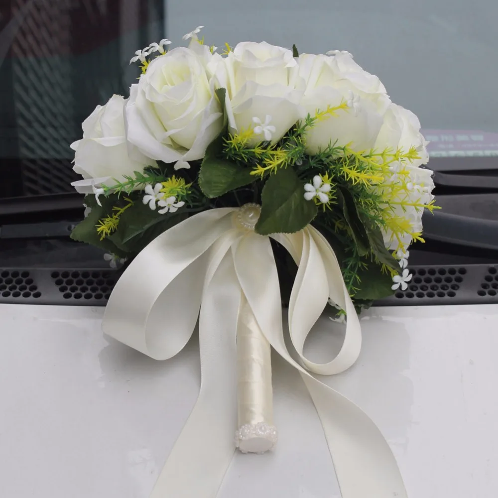 Свадебный букет цветов розы свадебные букеты шелк искусственный белый букет цветов для украшения SPH89