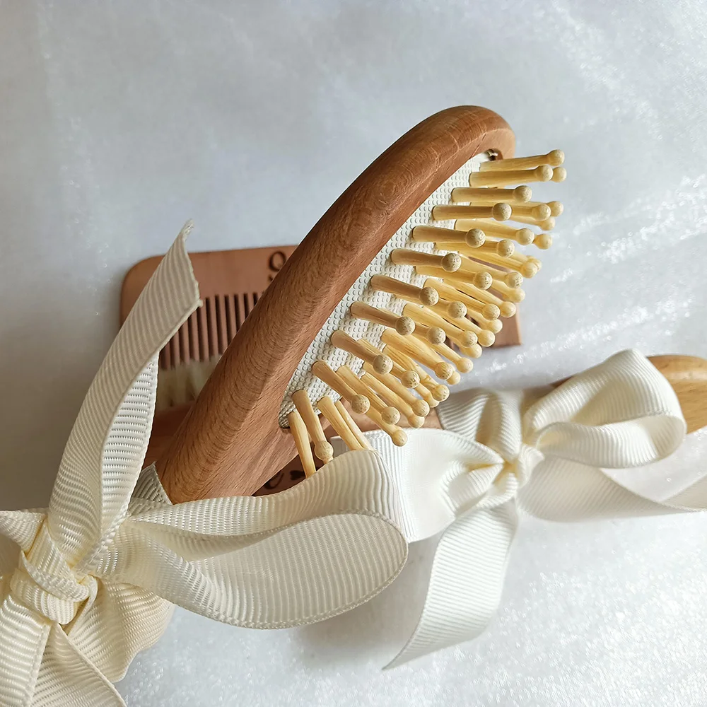 Baby Bathing Comb Baby Care Hair Brush Pure Natural Wool Wood Comb Newborn Massager