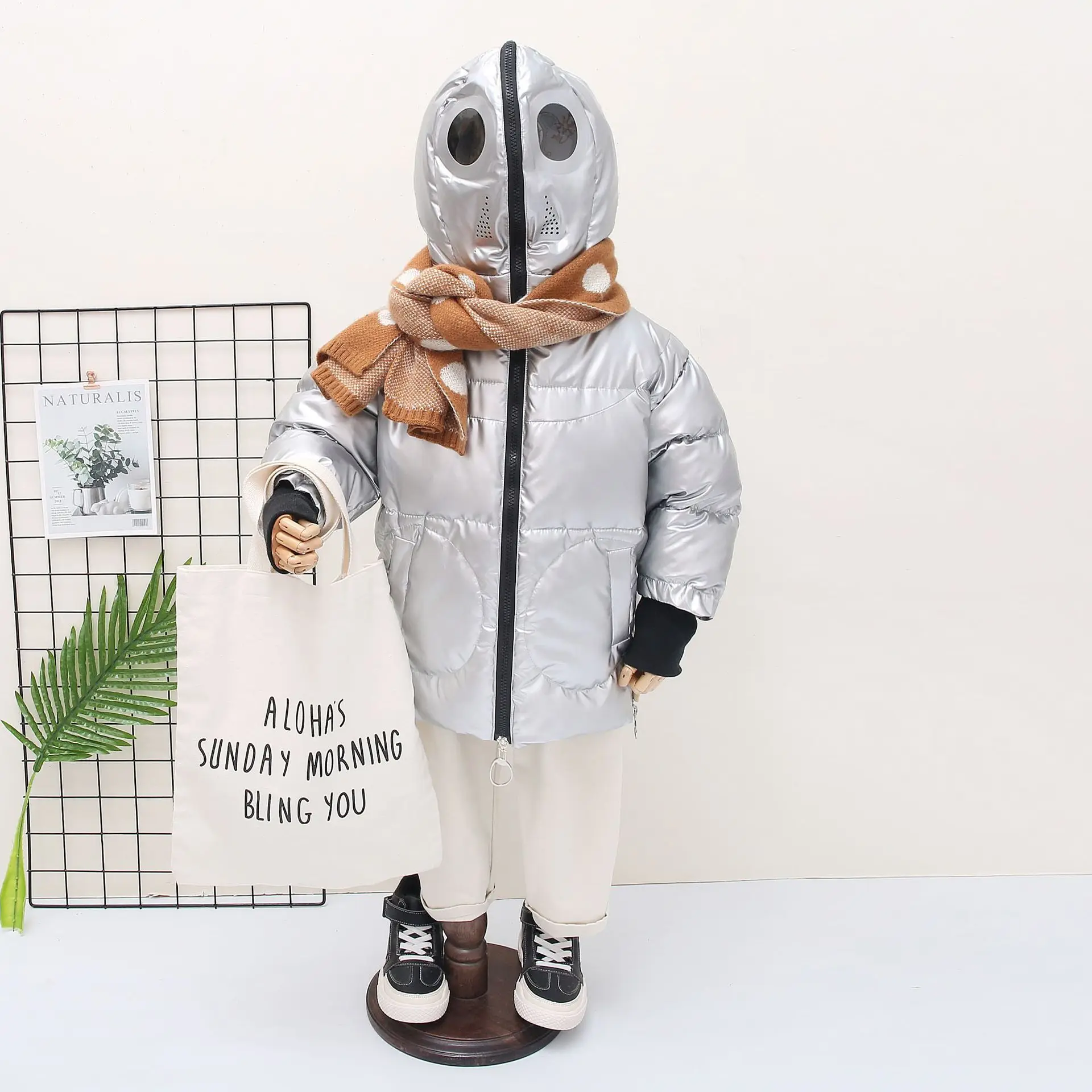 Japanese Ultra man Style Kids Winter Coat Boys Hooded Down Cotton Thick Jacket Girls Golden Silvery Loose Coats Children Clothes