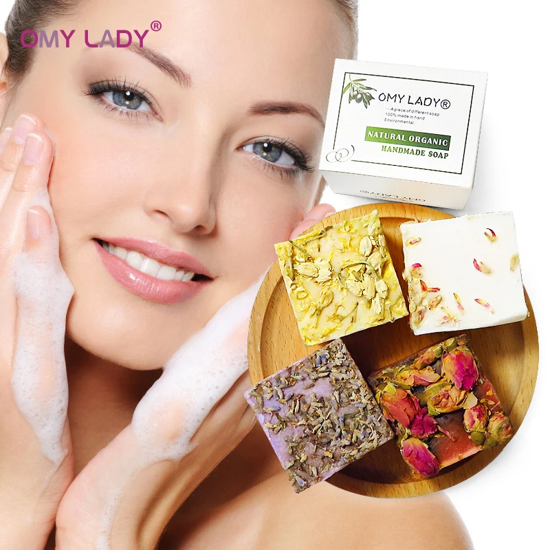 

OMY LADY Cooling Flower Handmade Soap Cleanser Deep Clean Moisturizing Whitening Acne Essential Oil Soap for Bath Body Skin Care