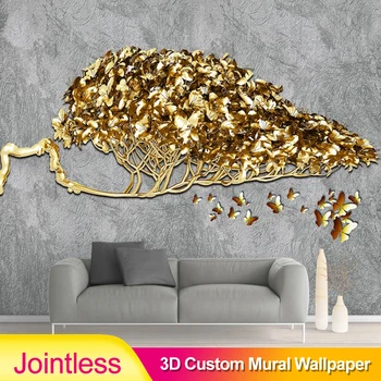 

Jointless Custom PhotoLarge Wallpaper Mural Golden Money Tree Nordic Gold Foil 3D Background Wall Paper Home Decoration Painting