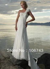 

free shipping 2015 new style Sexy one shoulder brides weddings Custom flowers white chiffon beach bridesmaid dresses lace up