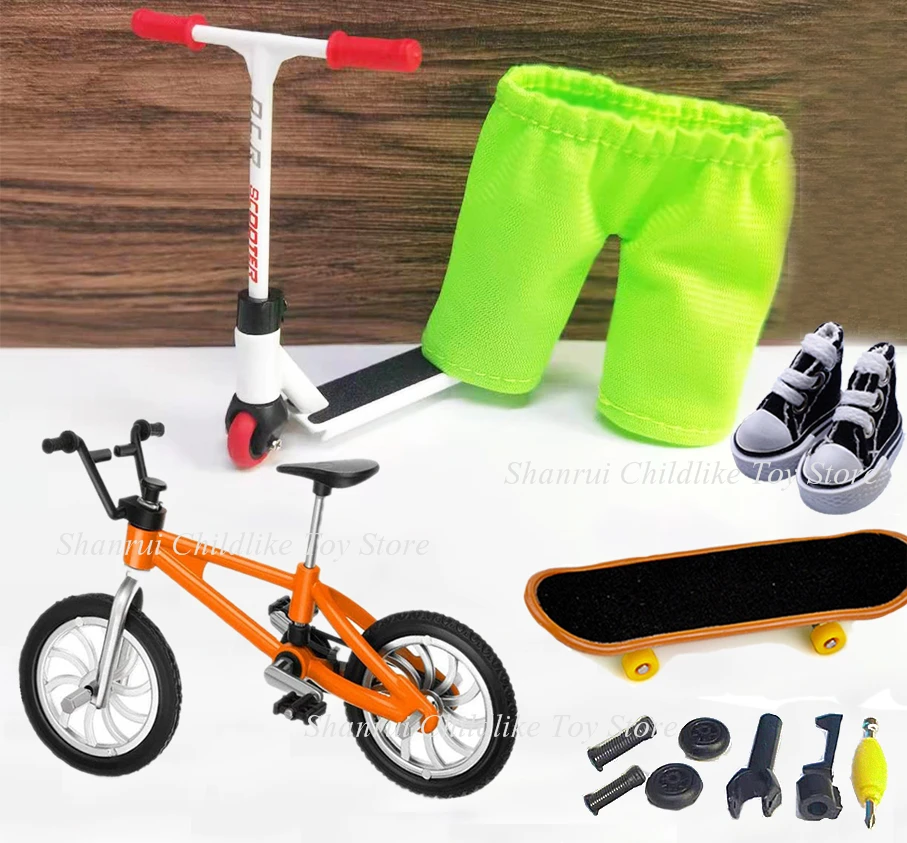 Mikemeng Scooter Mini Finger Toys Set with Shoes Finger Skateboards Mini Bikes Tiny Swing Board Fingertip Movement Party Favors Replacement Wheels and Tools 