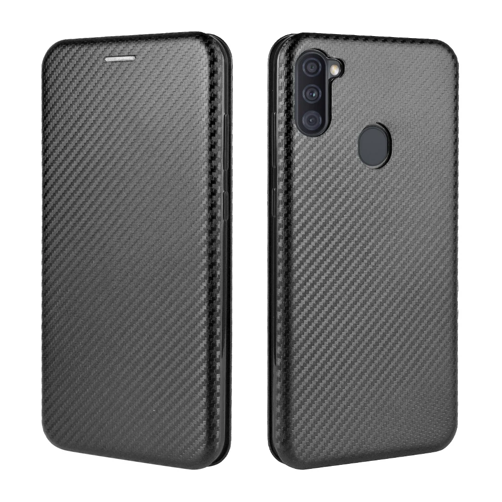 For Samsung Galaxy A11 Case 6.4 inch Carbon Fiber Flip Leather Case For Samsung A11 A 11 A115F Cover