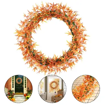 

Maple Leaf Fall Wreath Pendant Door Artificial Wreath Durable Plastic Garland Front Door Wall Decoration For Christmas Harvest