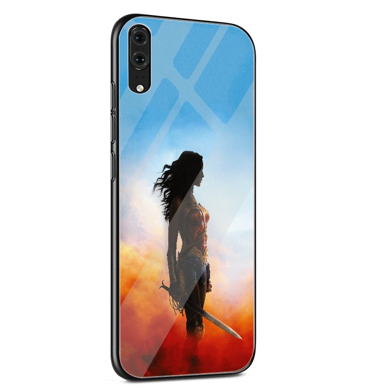 Стеклянный Чехол для мобильного телефона huawei P30 P20 P10 Honor 10 8X Y6 Y9 mate 20 Lite Pro P Smart Cover Wonder Woman