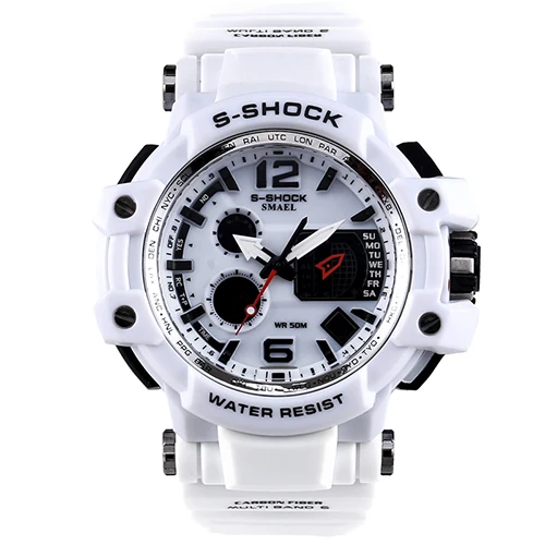 New sport brand fashion watch men's LED digital watch G outdoor multi-function waterproof military sports watch relojes hombre - Color: White