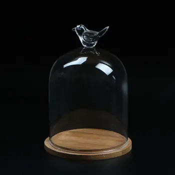 

Transparent Glass Wooden Bottom Bird Style Eternal Flower Vase Home Party Festive Decoration