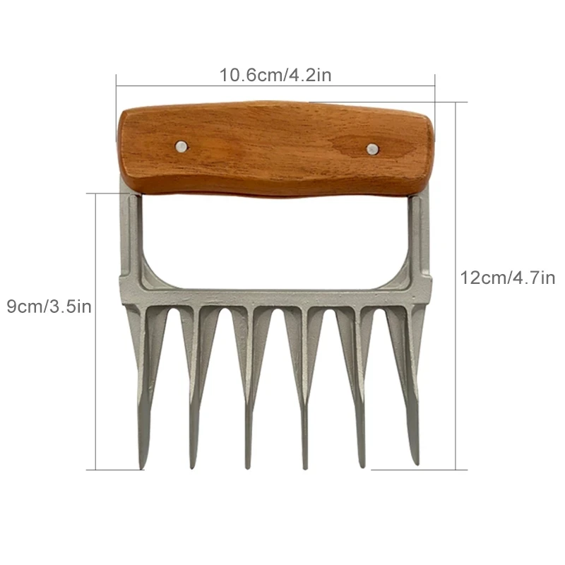 YOMEEI 2pcs BBQ Bear Claw Stainless Steel Bear Claw Wooden Handle Barbecue Fork BBQ Meats Splitter kitchen Cooking Tool