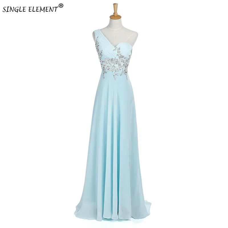 

SINGLE ELEMENT Real Photo One Shoulder Chiffon Long Bridesmaid Dress